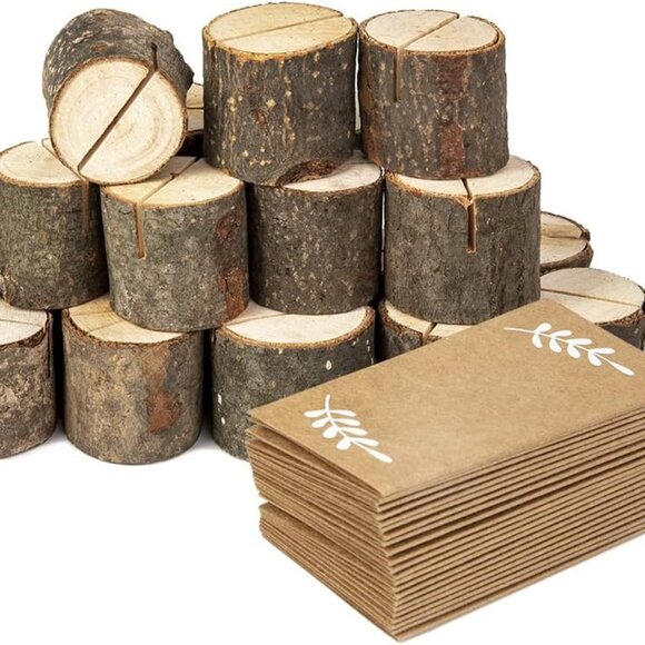 20Pcs Wood Place Card Holders and 24Pcs Kraft Table Place Cards, Rustic Table Nu - Picture 1 of 6